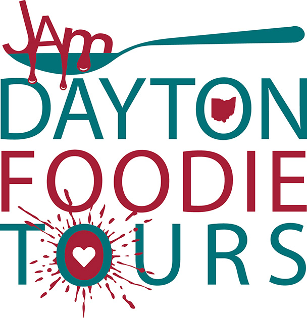 jam foodie tours logo, a spoon with the letters j, a, and m dripping in it